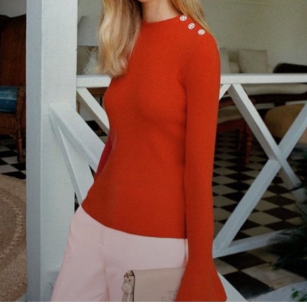 Tory Burch Kimberly Bell-Sleeve Merino Wool Sweater S